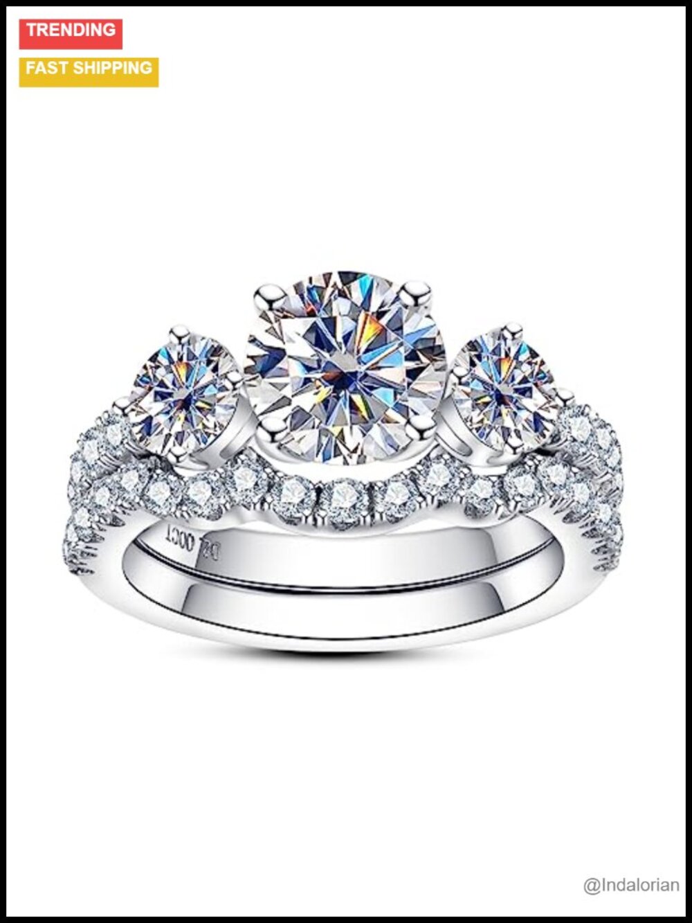 Moissanite Bridal Set 3.7CTTW Round Brilliant Cut 925 Sterling Silver Rings